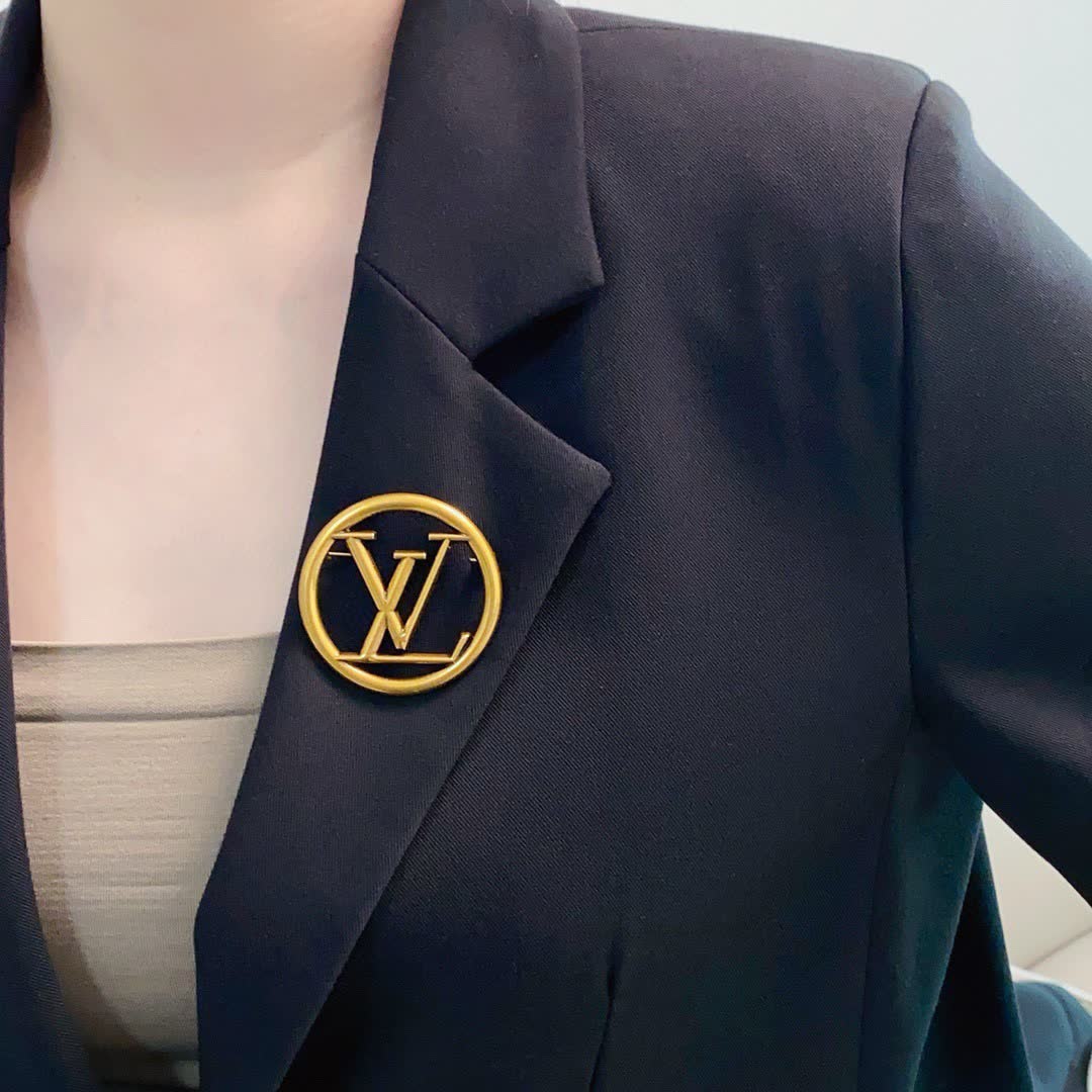 Louis Vuitton Gold Tone Logo Brooch